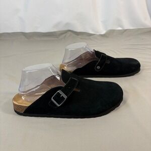 Sonoma Slip-On Shoes Mules Clogs Women's Sz 10 Suede Buckle Black Cork Footbed